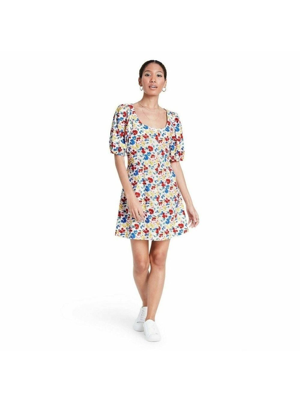 RIXO Floral Short Sleeve Button-Up Linen Blend Mini Dress